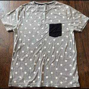 Man’s shirt large size Light gray & white polka dots&black pocket on left side